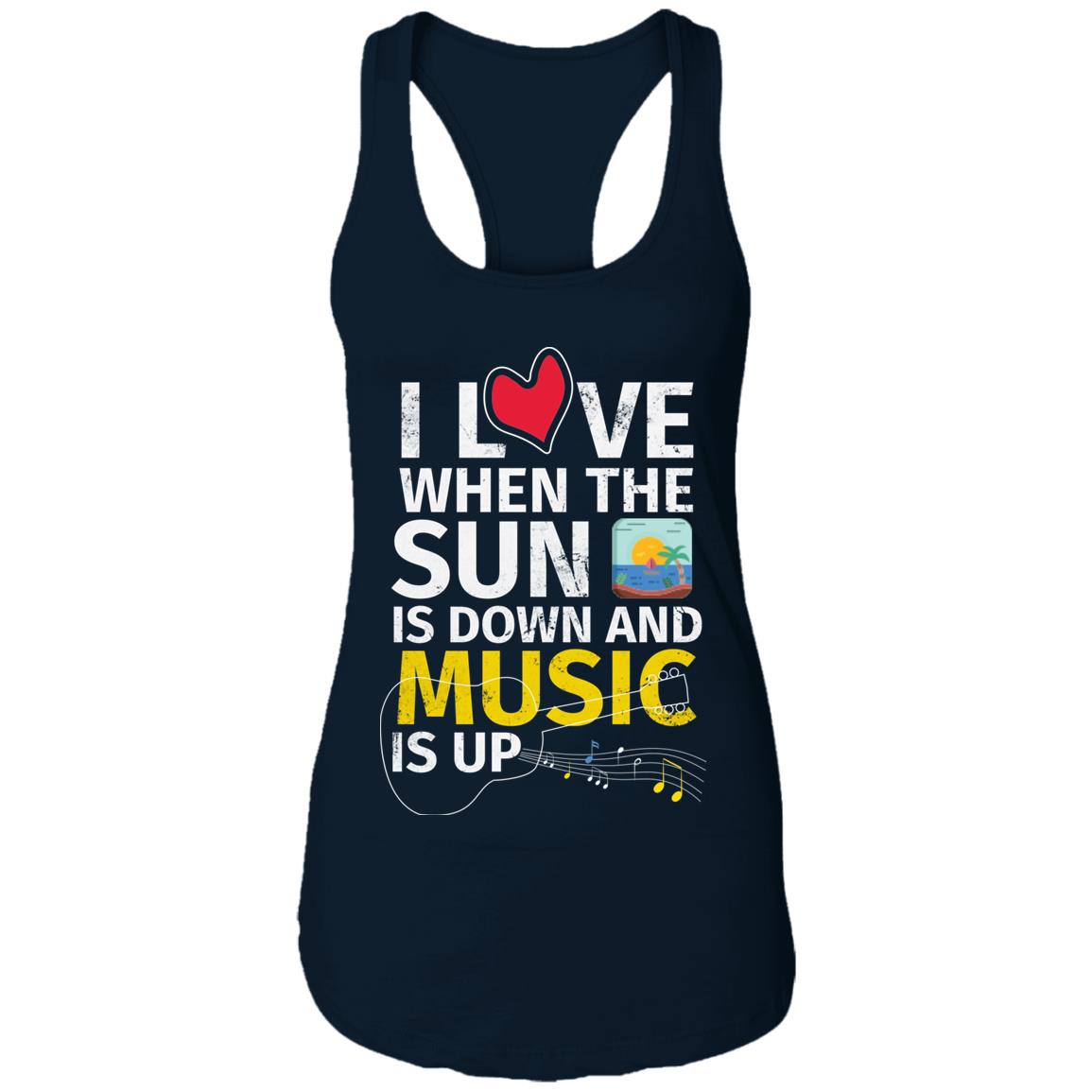 Sun Down-Music up Ladies Ideal Racerback Tank