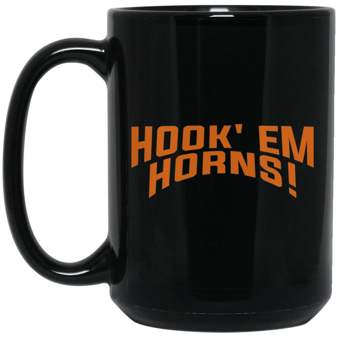 Hook Em Horns Black Mug 15 oz.