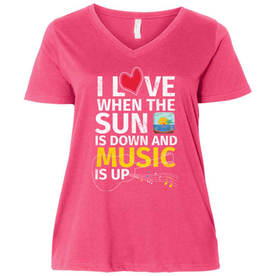 Sun Down-Music Up Ladies' Curvy V-Neck T-Shirt