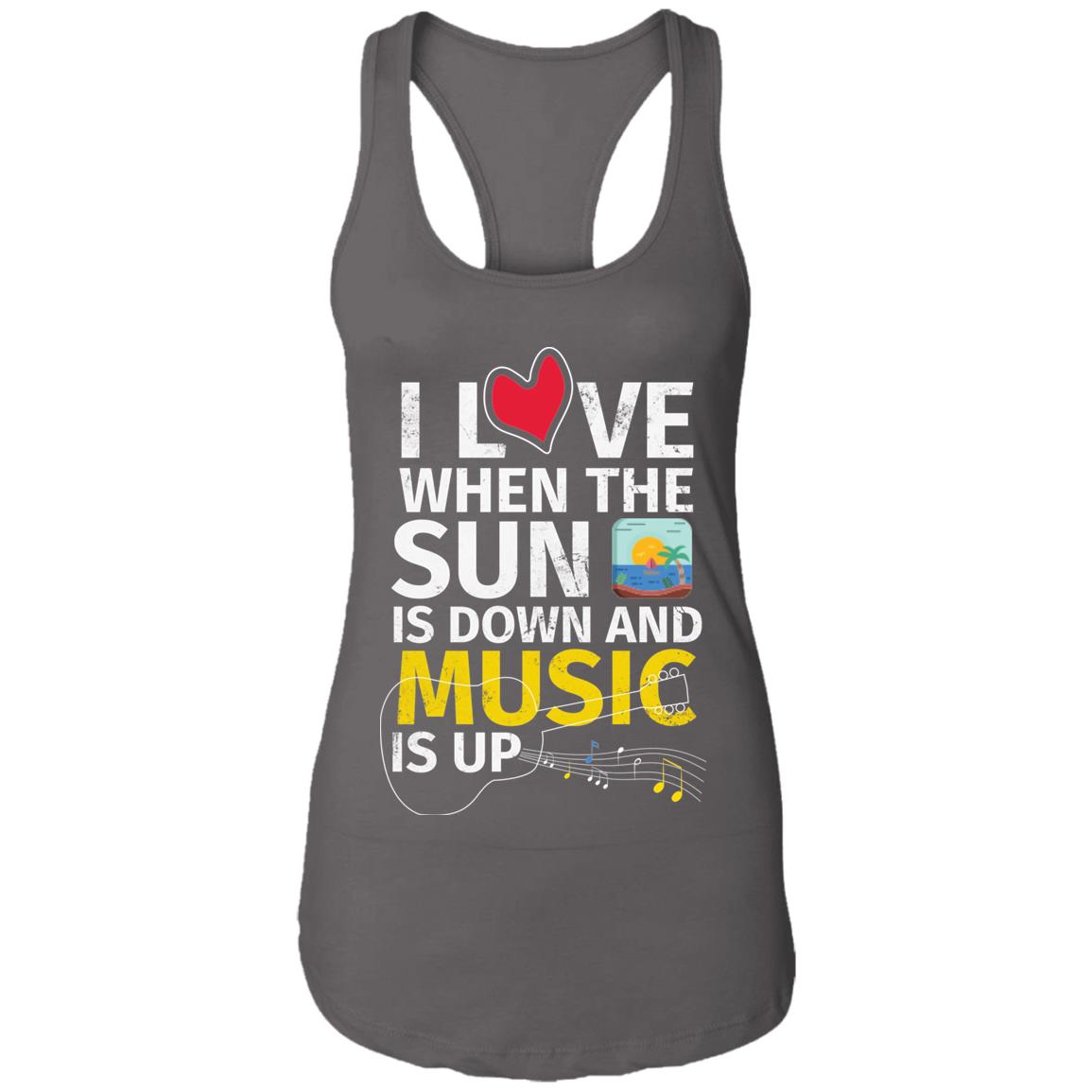 Sun Down-Music up Ladies Ideal Racerback Tank