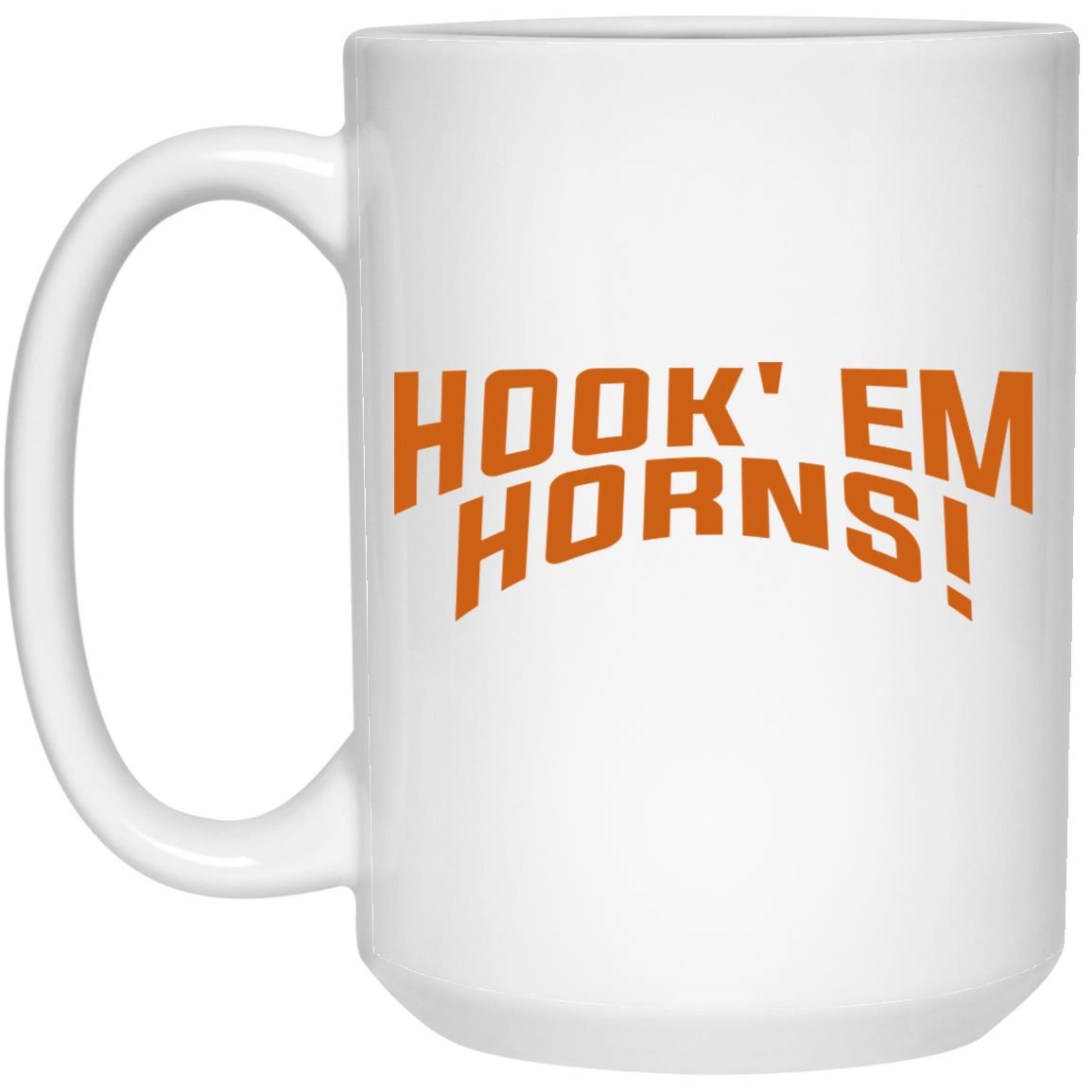 Hook Em  Horns White  Mug  15 oz